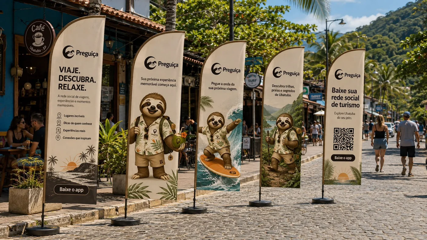 Conceito de bandeiras Preguiça em uma rua à beira-mar